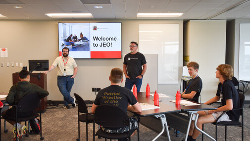 Students being welcomed at JEO offices.