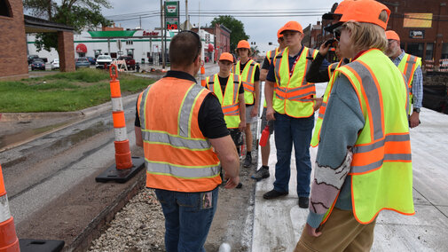 Students touring a construction site.