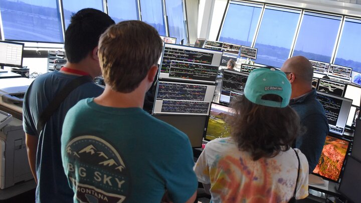 Students touring BNSF railway operations tower