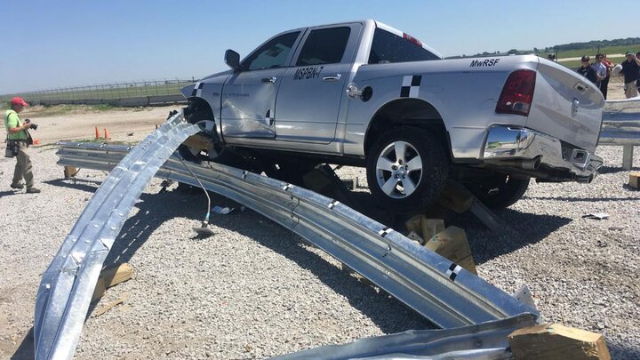 Truck crashed into w beam guardrail