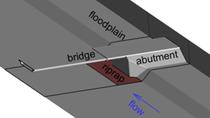 Computer rendering of a bridge structure over water