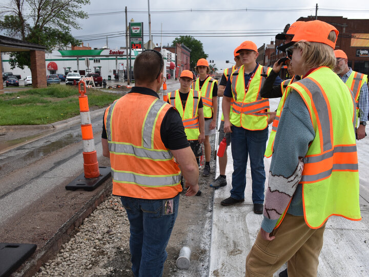 Students touring a construction site.