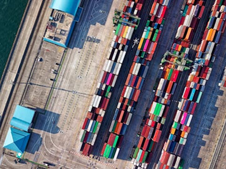 aerial view of cargo ship